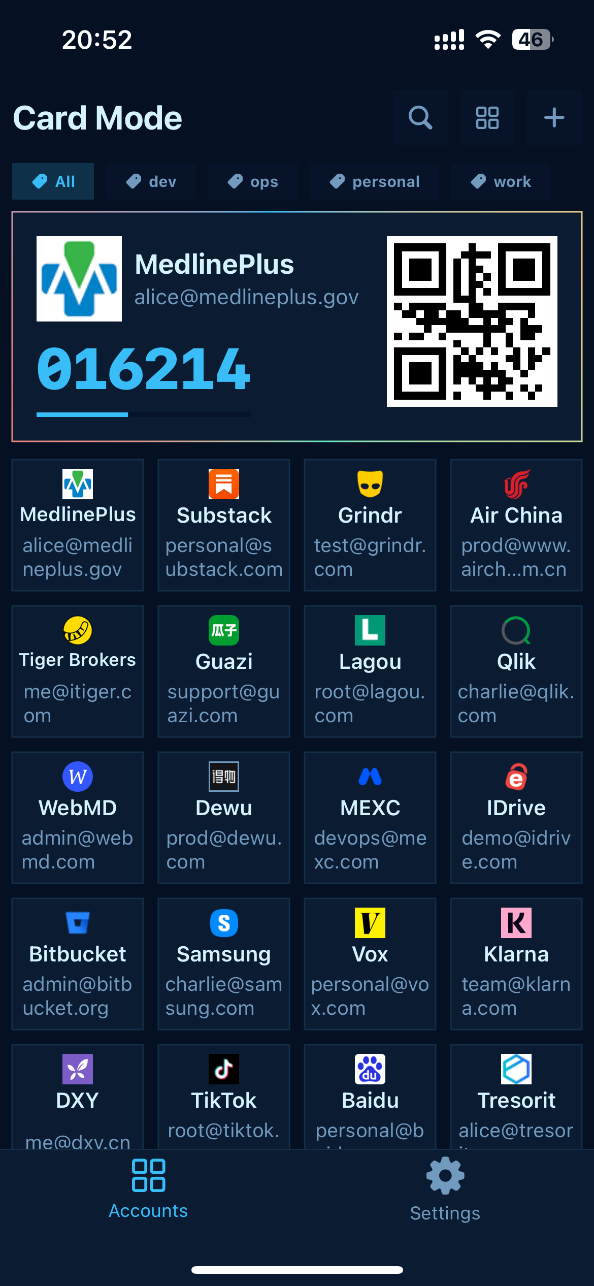 Auth Mate light theme — account list