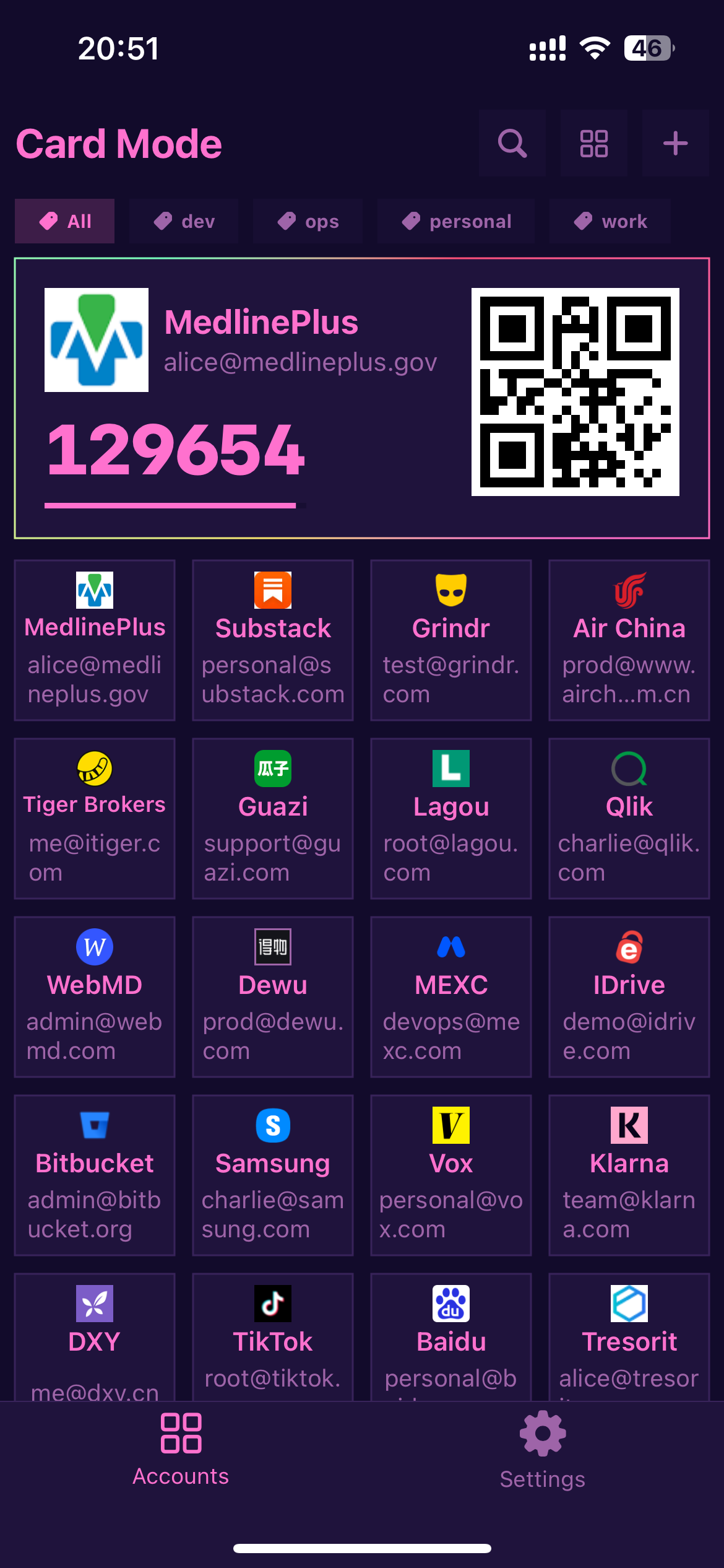Auth Mate dark theme — settings