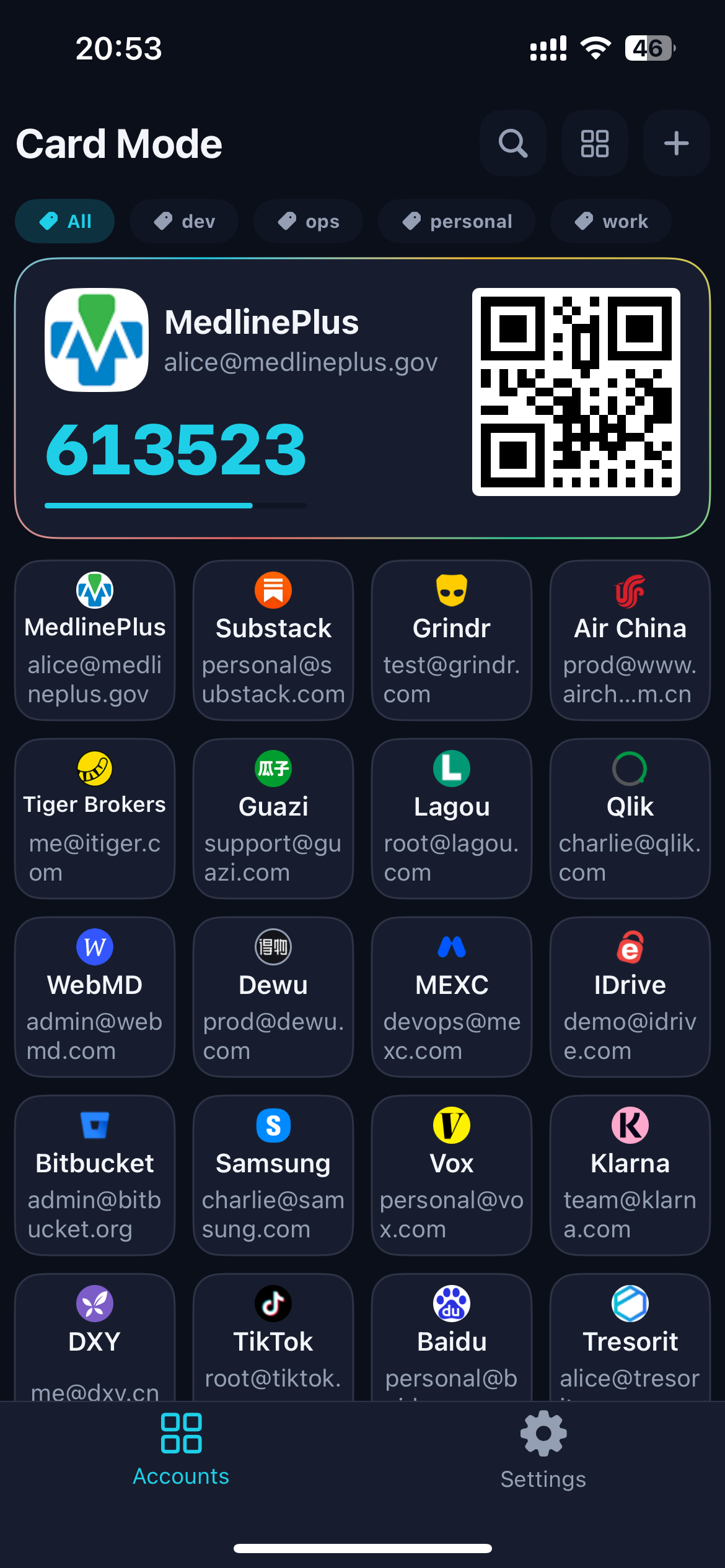 Auth Mate dark theme — add account